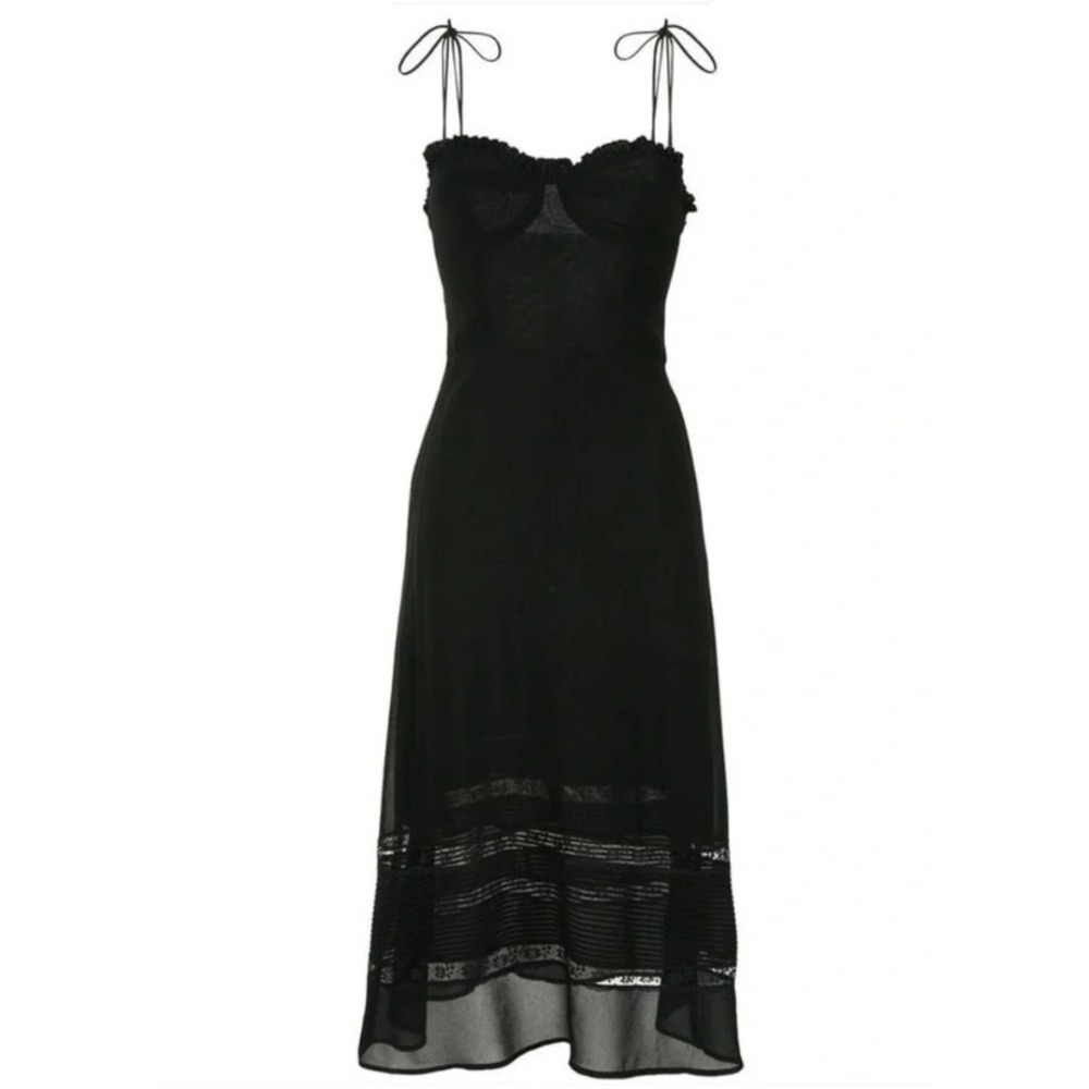 Reformation Ronan Midi Dress Black Lace Trim Smocked Back Size 2 - Picture 5 of 14